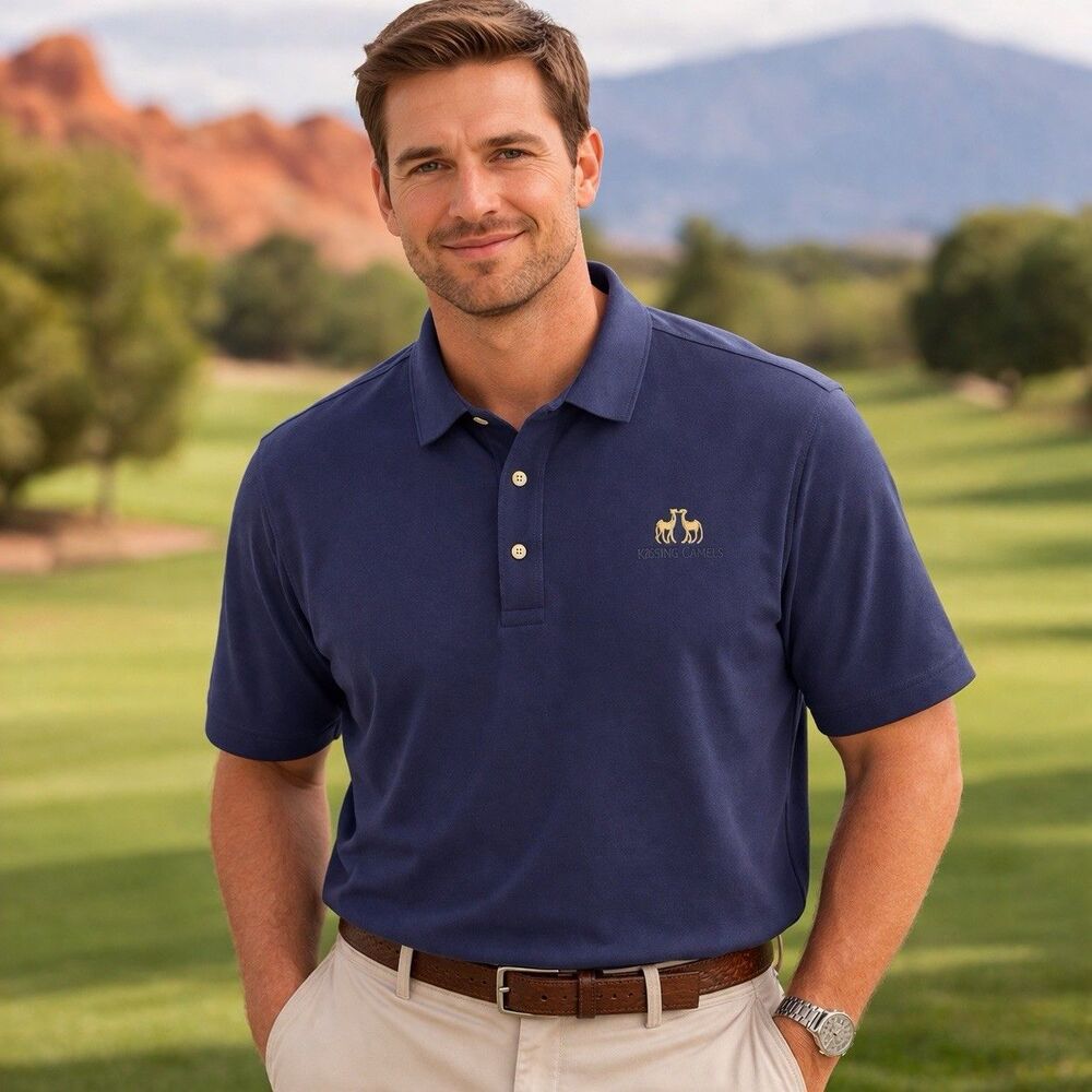 Peter Millar Polo Shirt Mens XL Navy Kissing Camels Golf Club Logo Cotton